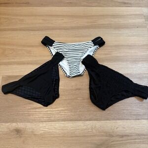 Victorias Secret Bikini Bottom Bundle Black White Striped Lace Logo Small 3pc
